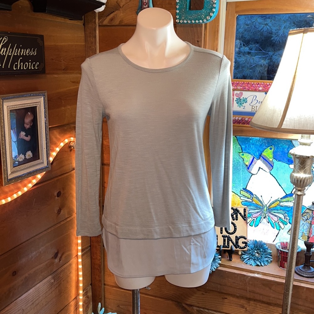 Gray top shirt blouse with sheer bottom NWT